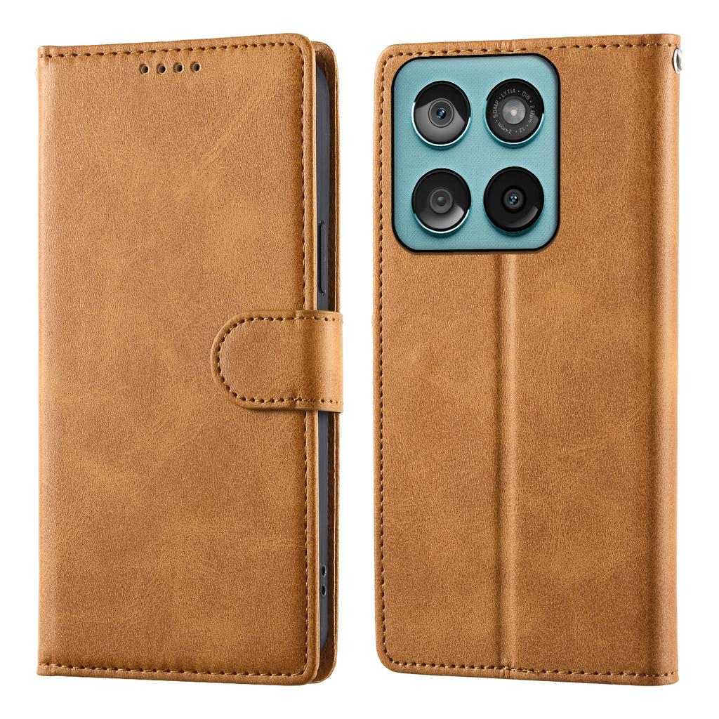 For Motorola Edge 60 Fusion 5G Case Stand Wallet Calf Texture PU Leather Flip Phone Cover with Wrist Strap