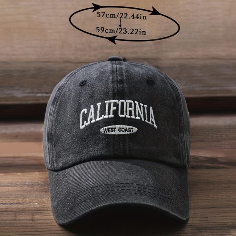 Fashionable Versatile Washed Letters Solid Color Embroidered Baseball Cap for Men Wide Brimmed Casual Sports Cap for Women
