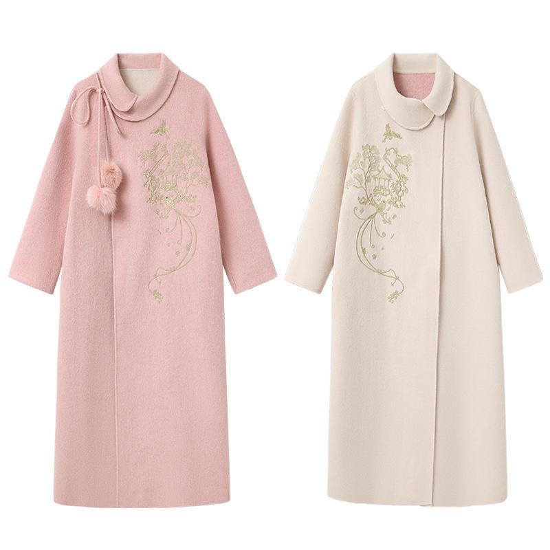 Winter 2026 Chinese Embroidery Lace-up Wool Coat & Vest Set