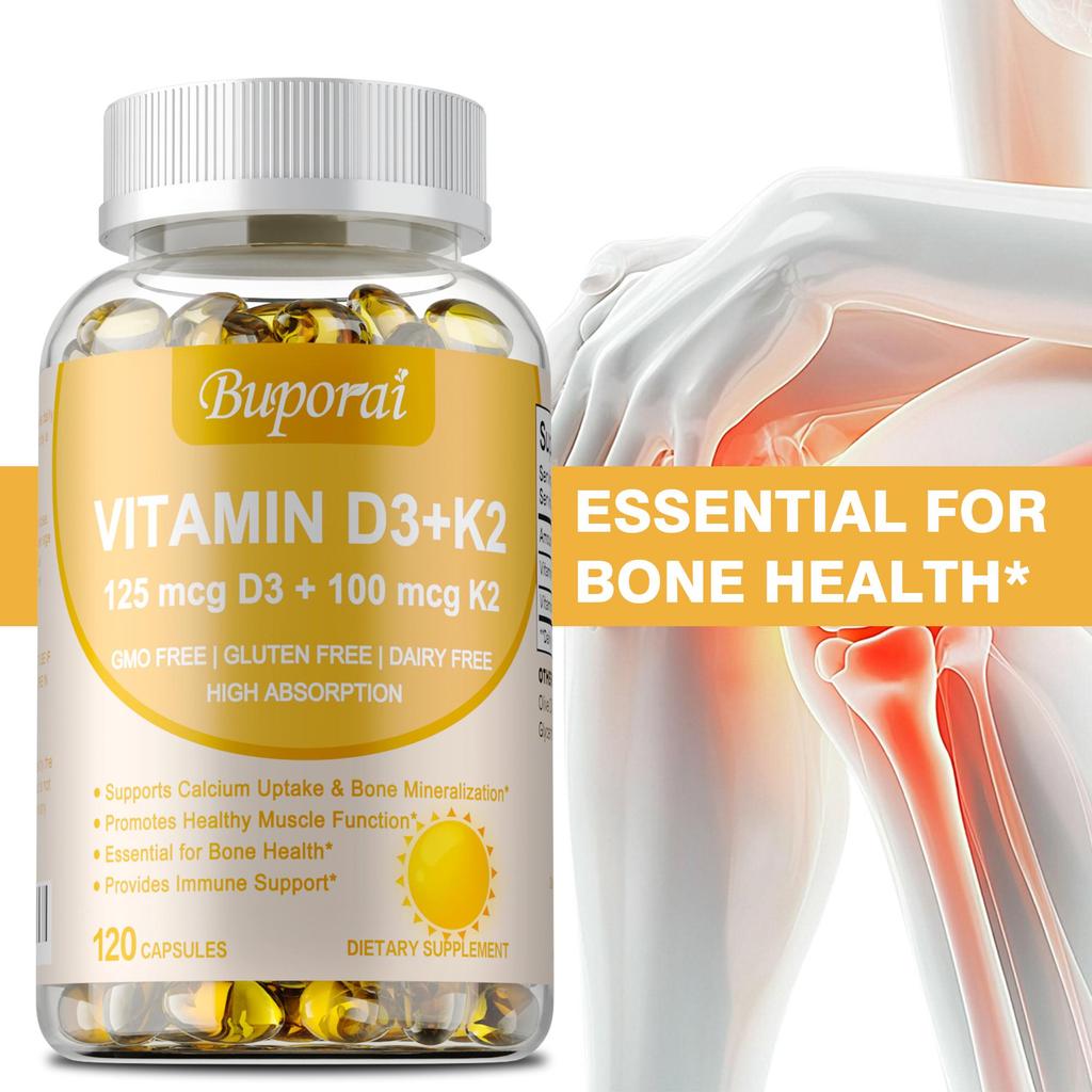 Vegetarisches Vitamin D3 + K2 - Bio D3 5000 IE + Klinisch geprüftes Vitamin K2 100 mcg - Knochenunterstützung