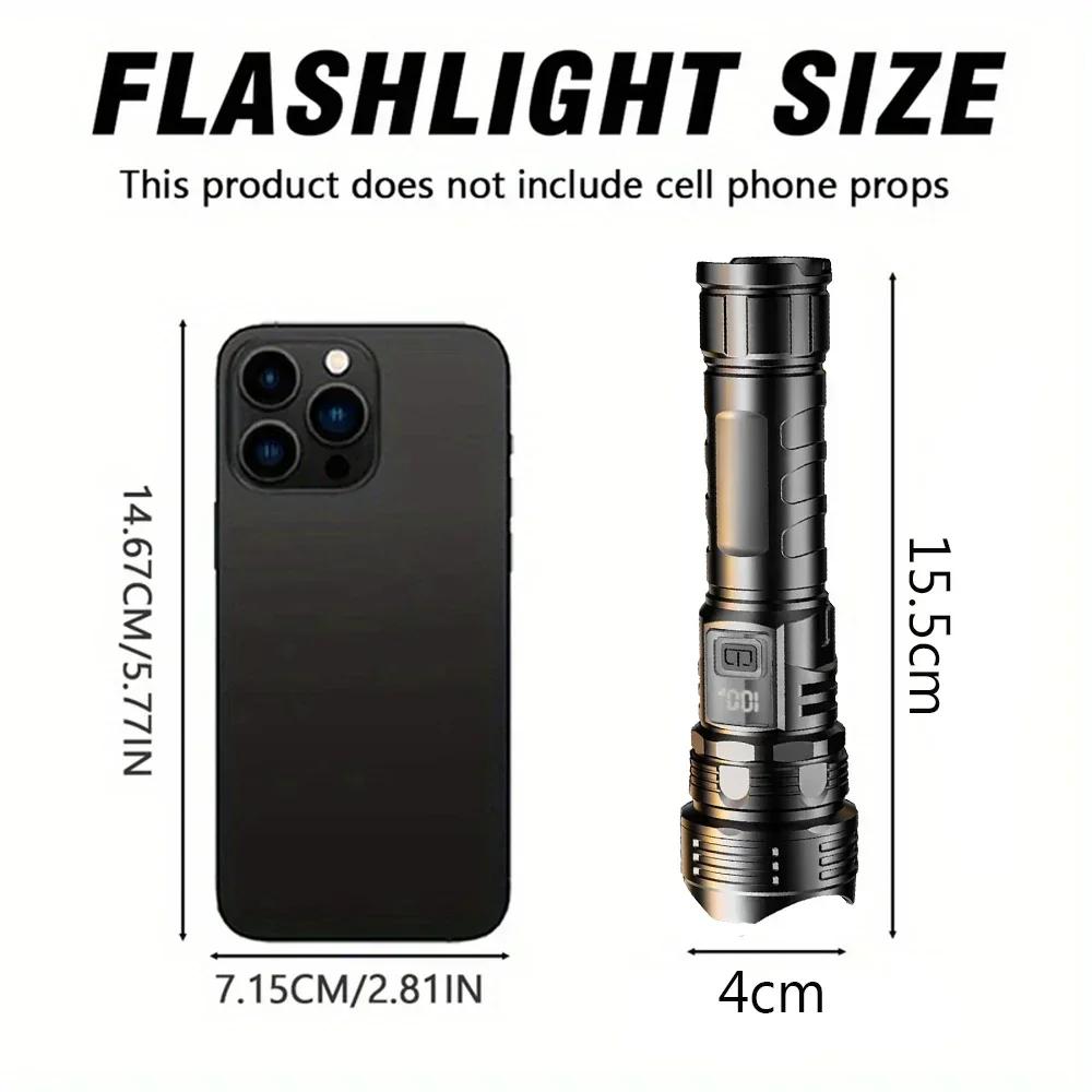 LED Flashlight USB Rechargeable Torch High Power Strong Light Flashlight Long Range Tactical Zoom Lamp Outdoor Camping Lantern