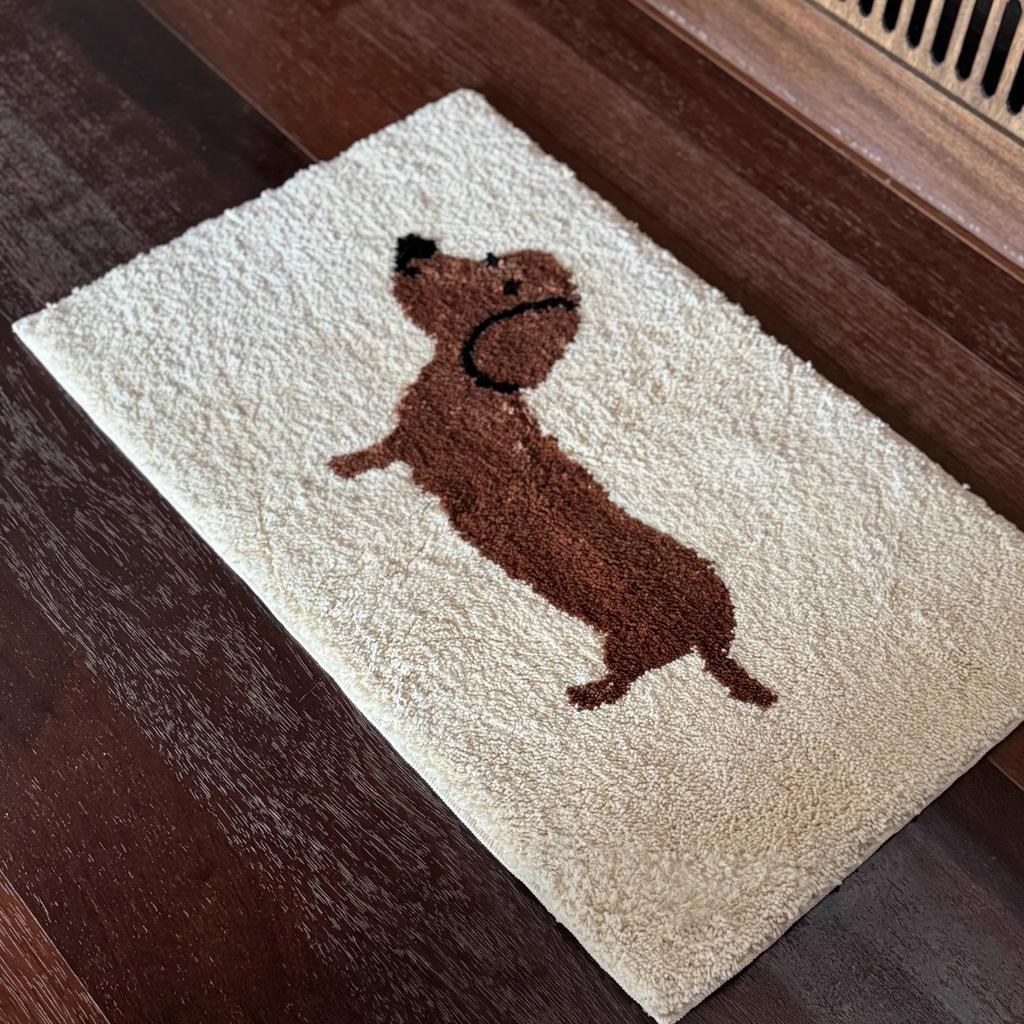 Linda Alfombra de Habitación de Cachorro con Borlas Dibujo Animado Perro Dachshund Alfombra Felpudo de Baño Felpudo de Baño Felpudo de Puerta Decoración Estética para el Hogar Habitación de Niños
