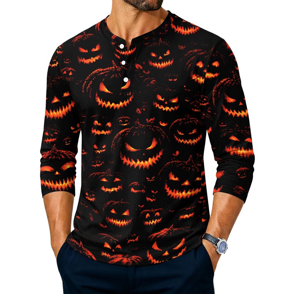 Men's Long Sleeve Tee with Halloween Print for Casual Wear