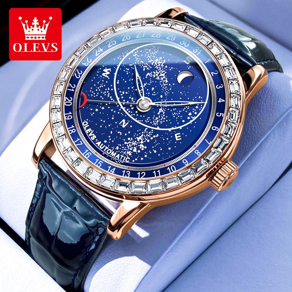 OLEVS 9923 Mens Watch Casual Fashion Luxury Original Mechanical Watch Leather Strap Luminous Watches For Man High Quality Reloj