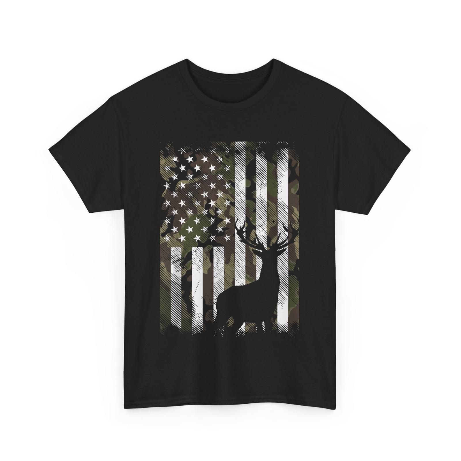 Camo US Flag Deer Elk Buck Camoflage Hunting Hunter Dad Gift T-Shirt S