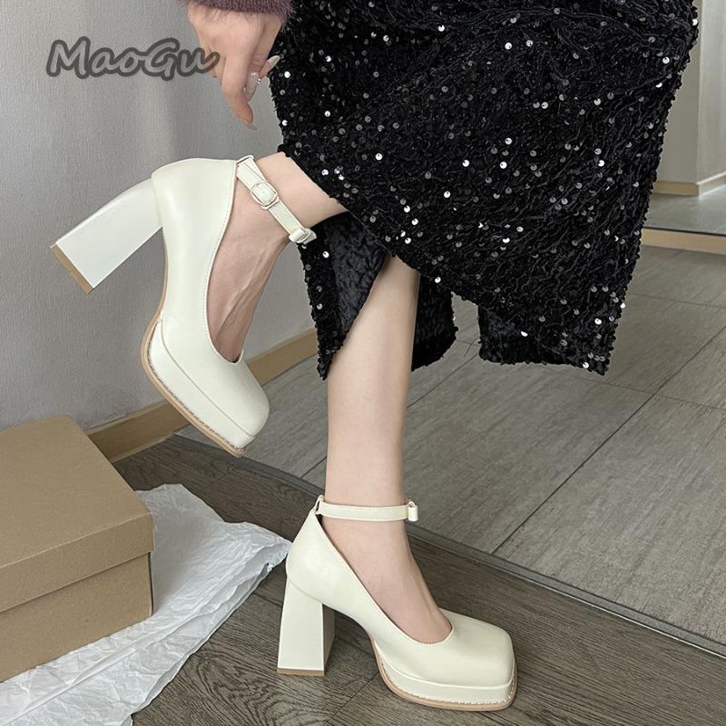Fashion PU Leather Square Toe Women Mary Jane Shoes Ladies Elegant Outdoor Butterfly-knot Pumps Spring Autumn Women's Zapatos De Mujer