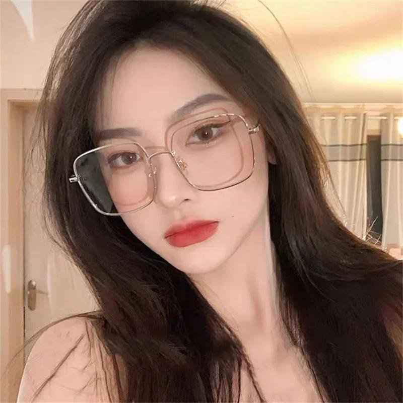 Oversize Square Plano Glasses for Women and Men Anti Blue Light Blocking Round Eyeglasses Shiny Glitter Frame Computer Eyewear