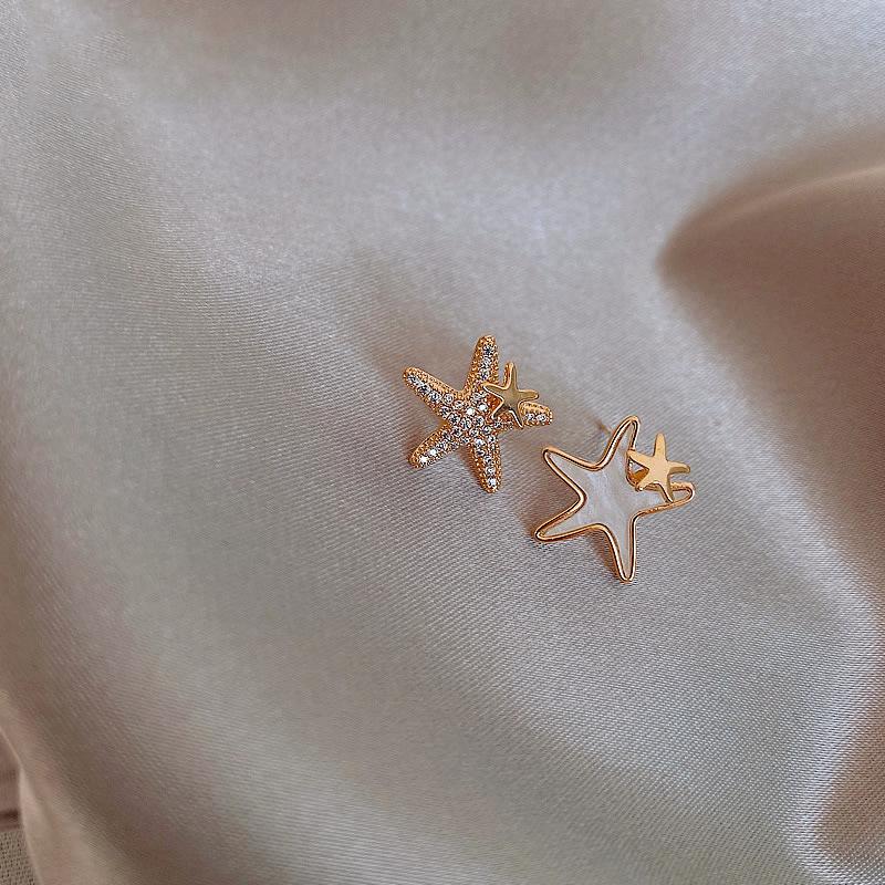 18k zircon fritillary starfish asymmetric stud earrings summer small fresh earrings fashion earrings