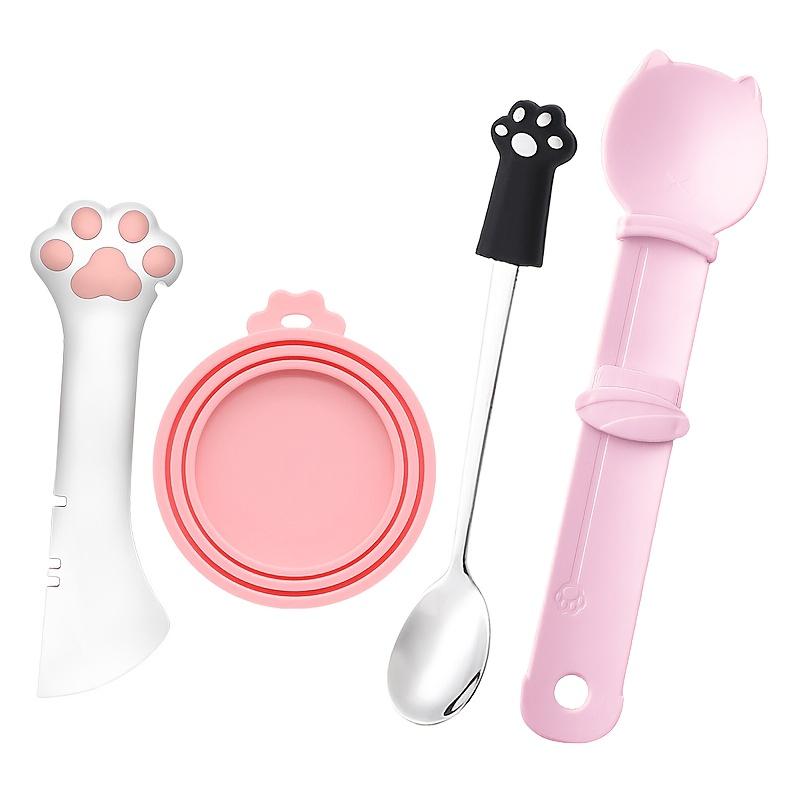 4pcs Cat‑Paw Pet Food Spoon Set, Multi‑Functional Can Opener & Lid Scraper for Dog & Cat Wet Food 4 piece set
