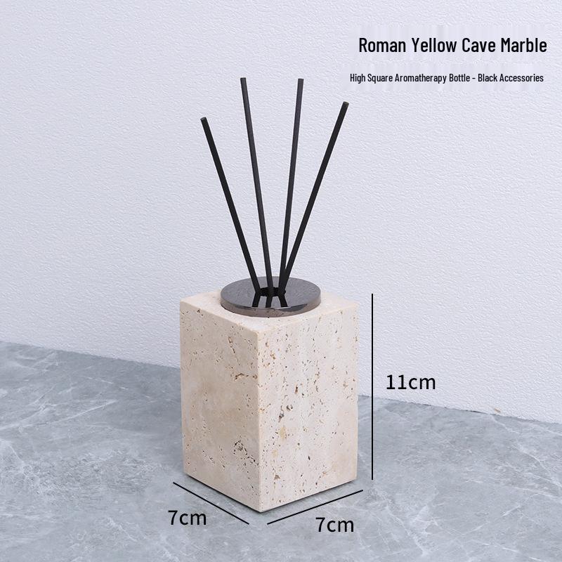 Chinese Style Yellow Marble Bathroom Set: Tray, Aromatherapy Ornament, Hand Soap Bottle & Tissue Box.