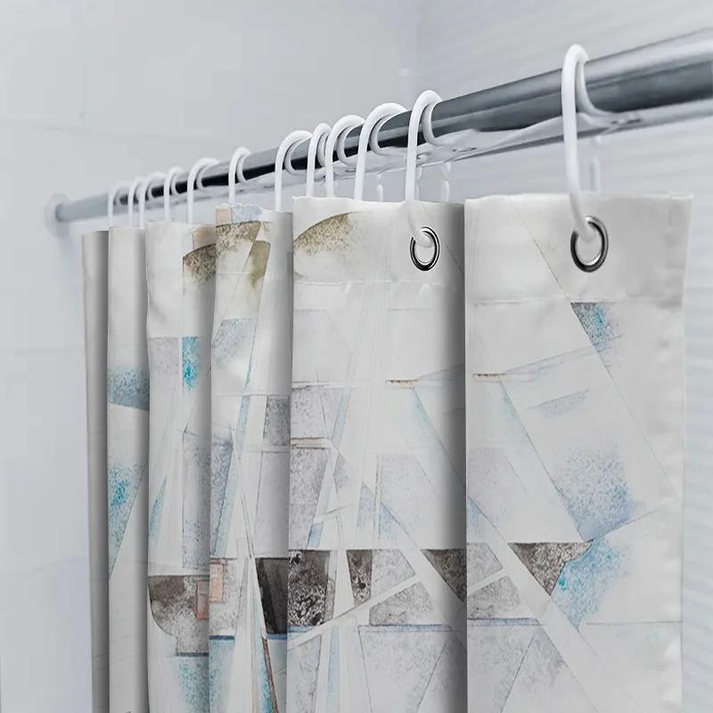 Modern Geometric Blue White Print Shower Curtain Waterproof Bathroom Decor for Kids Bathrooms Large Size Decoration Curtains