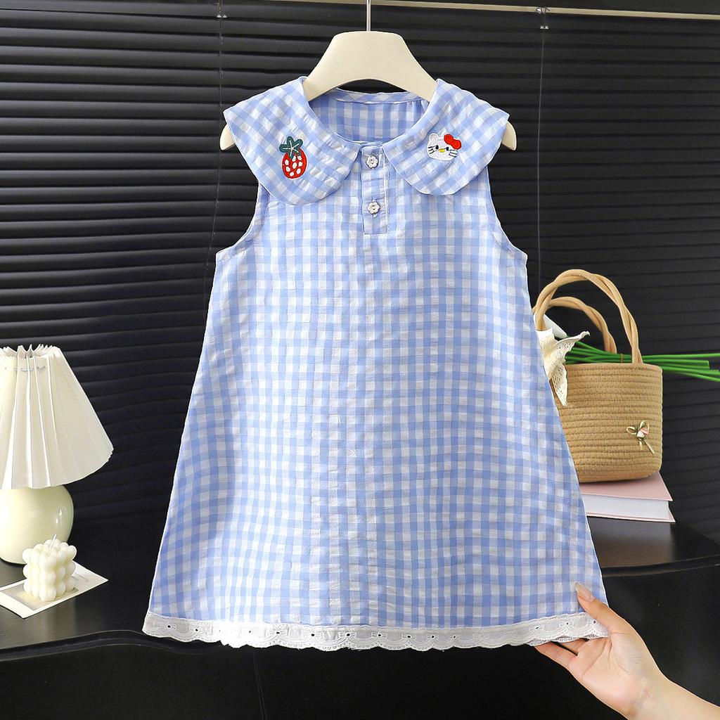 Sweet Doll Collar Sleeveless Summer Girls Dress Kids Children Casual Clothing