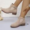 Large size women's boots autumn and winter new Martin boots low heel square heel belt buckle short tube elastic sleeve suede