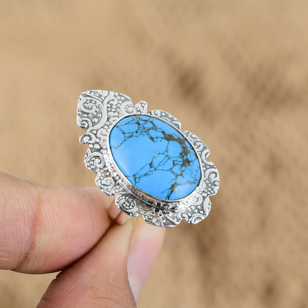 925 Sterling Silver Tibetan Turquoise Gemstone Statement Promise Daughter Ring