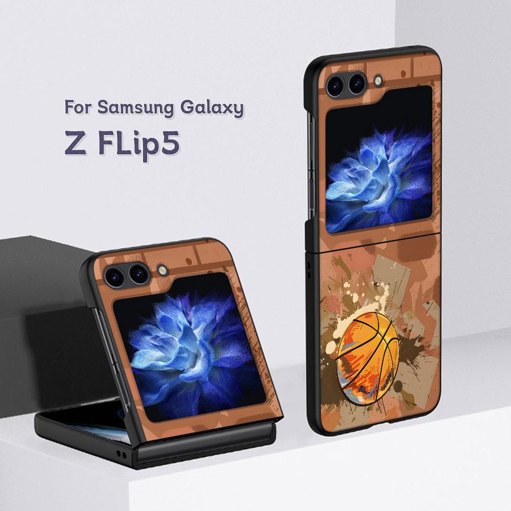 Basket Sports Basketball Case for Samsung Galaxy Z Flip5 Black PC Phone Cover Z Flip 5 5G Hard Luxury Coque Zflip5 Funda Capa