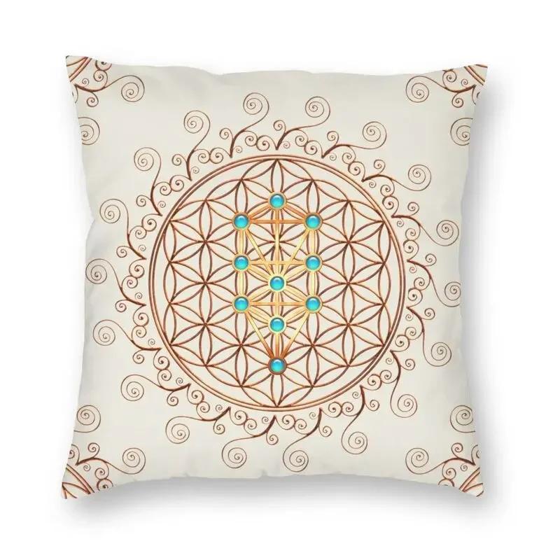 Mandala Blume des Lebens im Lotus Kissenbezug 45x45cm Heim Dekoration Druck Heilige Geometrie Wurfkissen für Sofa Zweiseitig