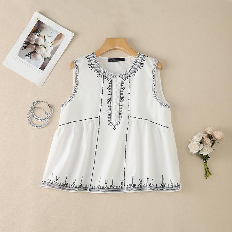ZANZEA Women Casual Round Neck Loose Sleeveless Print Tank Tops M