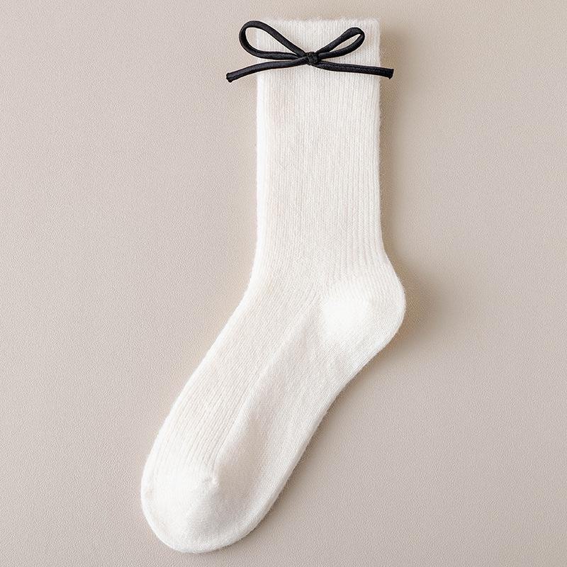 

Женские носки Bow Mid-Tube Pile Socks - Весна/Осень 2024, Теплые зимние носки для кожаной обуви One Size белый