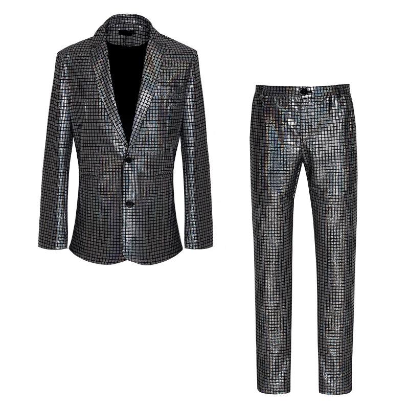 Men's European Plaid Nightclub Single-Breasted Suit Set