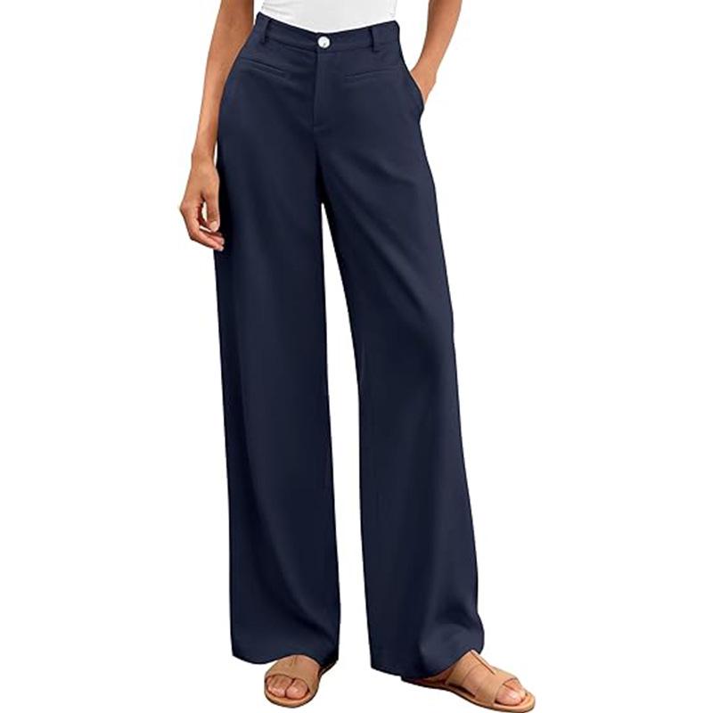 European-American High-Waisted Wide-Leg Women's Suit Pants - Simple Drapey Style for Spring/Summer Business Casual