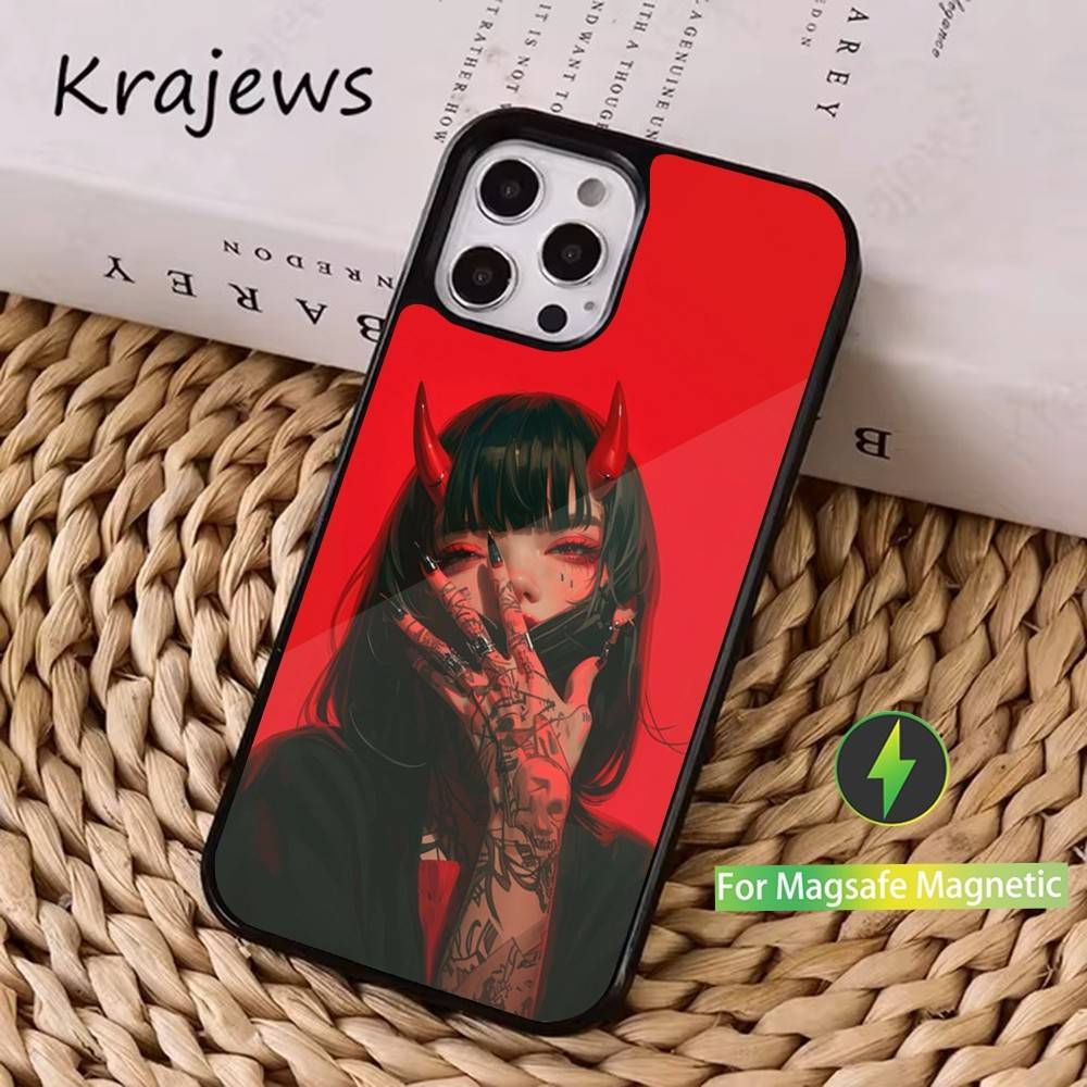 

Painting Art Warrior Woman For iPhone Mini,13,Max,11,15,17,14,Plus,12,Pro,16,For Magsafe,Magnetic Wireless Charging Case iPhone15plus