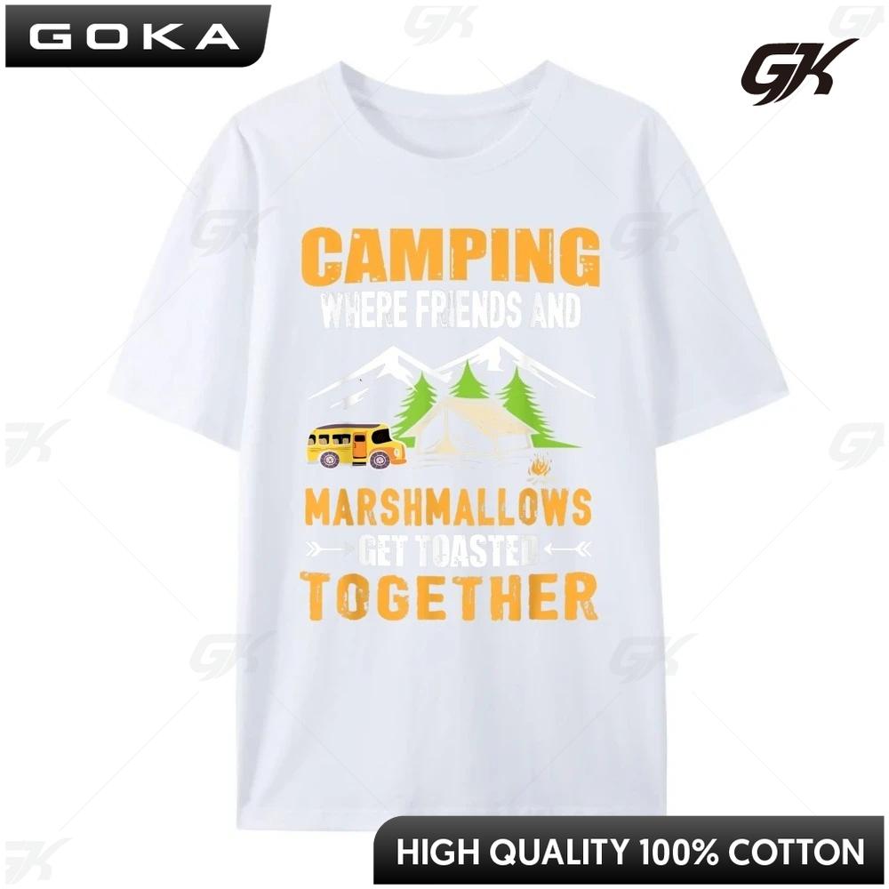 Camping Where Friends And Marshmallows Get Toasted Together Mens Korean Fashion Graphic T Shirt Mens Gifts Hip Hop Loose S