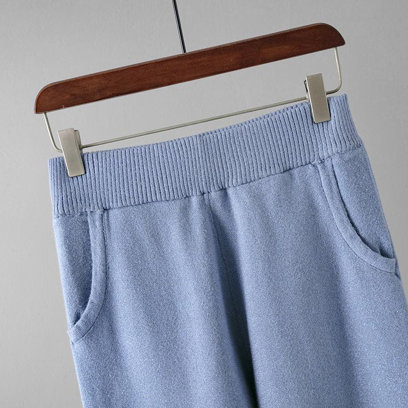 Women Casual Knitted 2 Piece Sets Korean O-neck Knitwears Zipper Sweater Pullover Tops Conjuntos High Waist Sweatpants Outfit