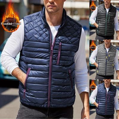 Men's Solid Color Fleece-lined Zip-up Vest, Stand Collar, Sleeveless, Outdoor Casual Warm Vest Jacket