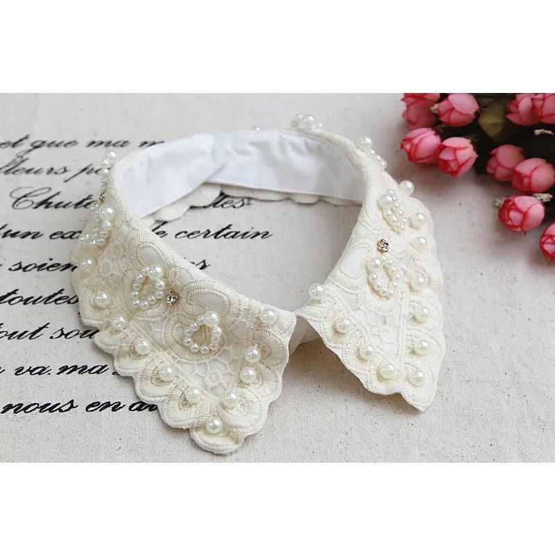 Ladies Women Adult Detachable Shirt Fake Collar Vintage Lace Pearl False Collar Blouse Neckwear Clothing Accessories
