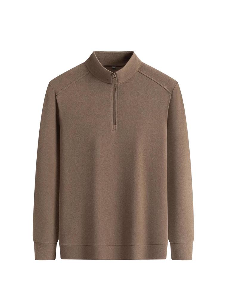 Men's Half-Zip Stand Collar Double-Sided Fleece Long Sleeve Top - Thick, Warm Base Layer for Autumn/Winter