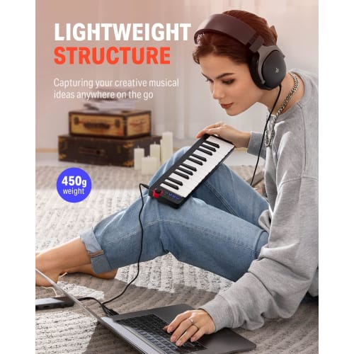 Donner N-25 25-Key MIDI Keyboard, USB Controller, Mini Keyboard, Compact, Velocity-Sensitive, for Music Production, Black, Japanese Instruction Manual