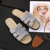 Fashion French Flat-soled Sandals for Women in Summer, New Square-toe Hollow-out Soft-sole Beach Vacation Flip Slippers