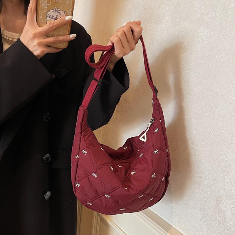 Damska Pikowana Torba na Ramię z Puchu Jesień&Zima Bawełniana Wyściełana Torba Listonoszka Duża Pojemność Wszechstronna Torebka Damska Puszysta Torba Crossbody