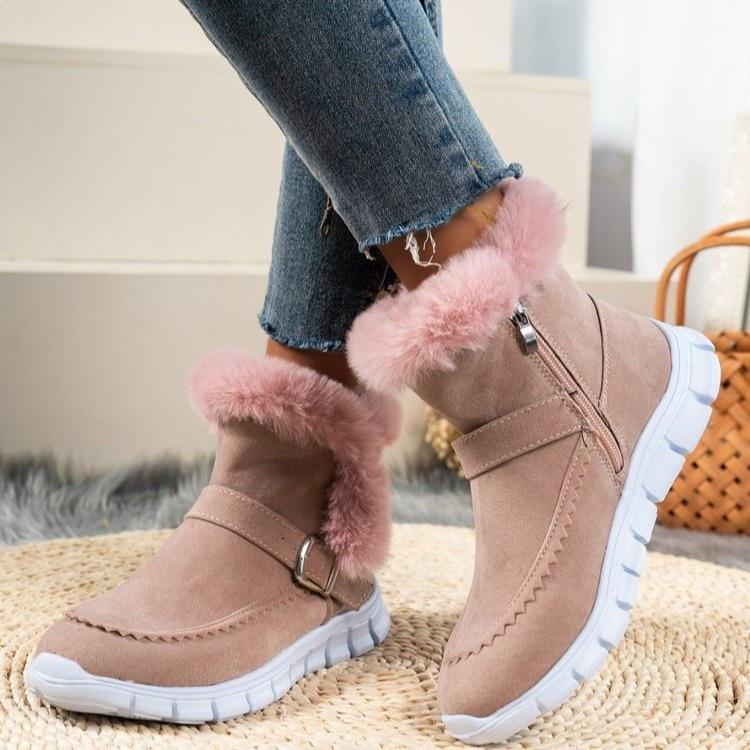 New Korean Style Women's Plus-Size Snow Boots - Thick, Warm, Colorful, Short Ankle Boots with Side Zipper.