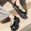 Spring 2024 Round Toe Leather Slip-on Shoes with Thick Sole - British Style, Low Heel, Casual Business Fashion (Model 96599-J)