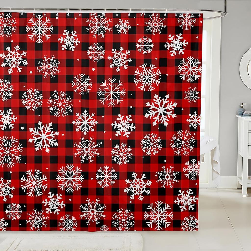 Christmas Puppy Shower Curtains Festive Pet Bathroom Curtain Kids Women Men Cute Dog Bathroom Accessories Xmas Tree Snowflake