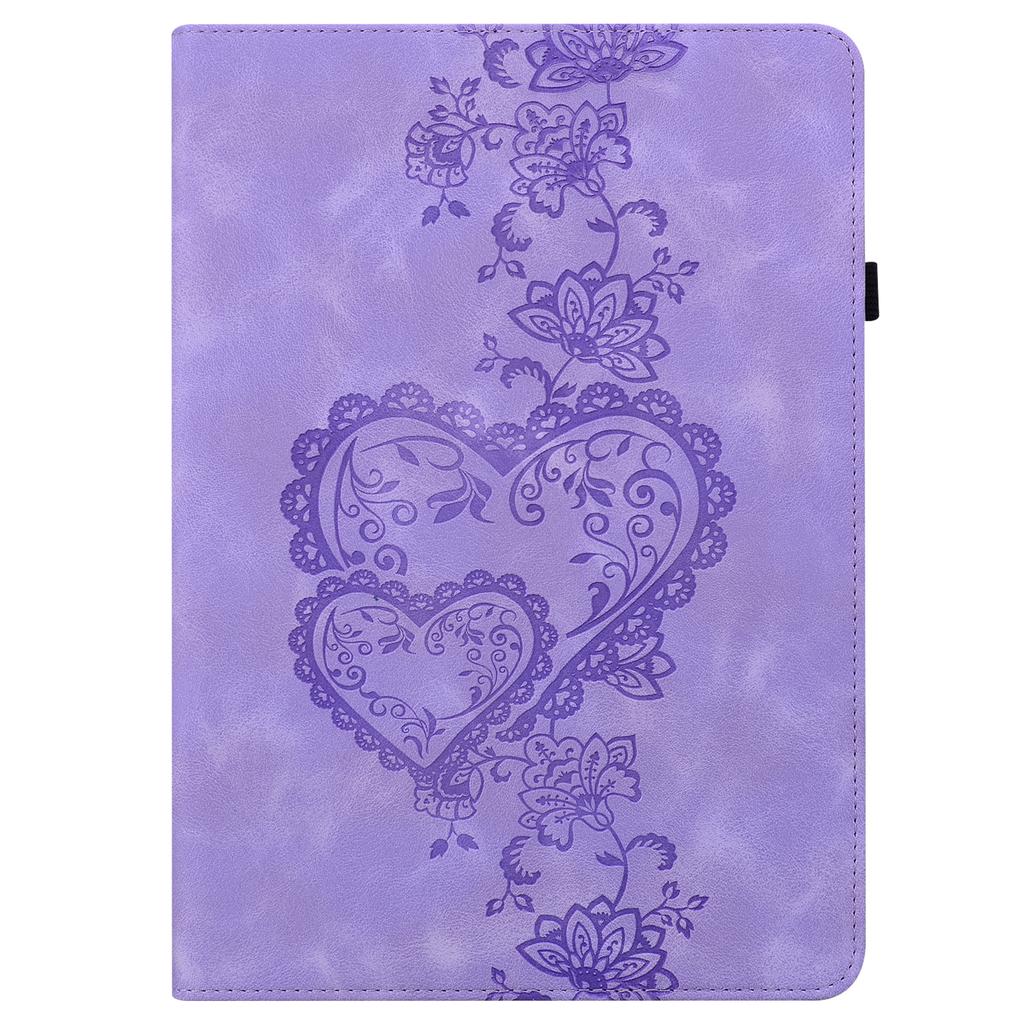 For iPad Pro 11 (2025)/11 (2024) Leather Case Heart Imprint Foldable Stand Card Slot Stylus Holder Tablet Cover