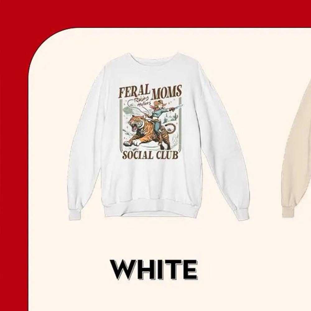 Women Vintage Feral Moms Social Club Sweatshirt Bookish Mama Vintage Graphic Unisex Y2K Pullovers Funny Sweatshirt Streetwear