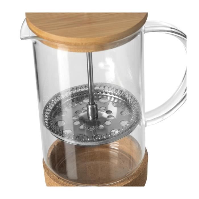 Cafetière À Piston - Secret De Gourmet - 60 Cl - Verre Et Bambou - Couvercle En Bambou - Base En Liège