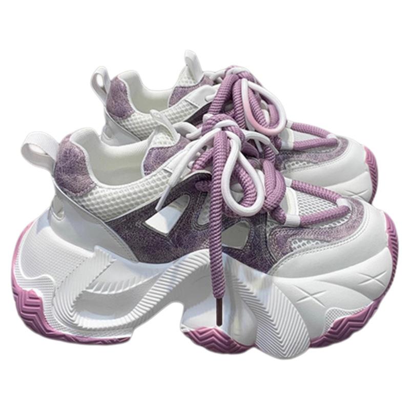 Purple thick-soled inner height-increasing dad shoes  shoes autumn new mesh breathable versatile sneakers