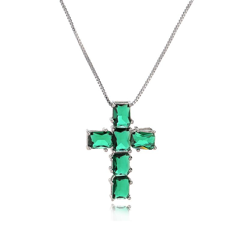 

HECHENG,New Fashion Necklaces Female Pendants Gold Multi Color Crystal Zircon for Women Necklace Party 40cm зелений/мідний