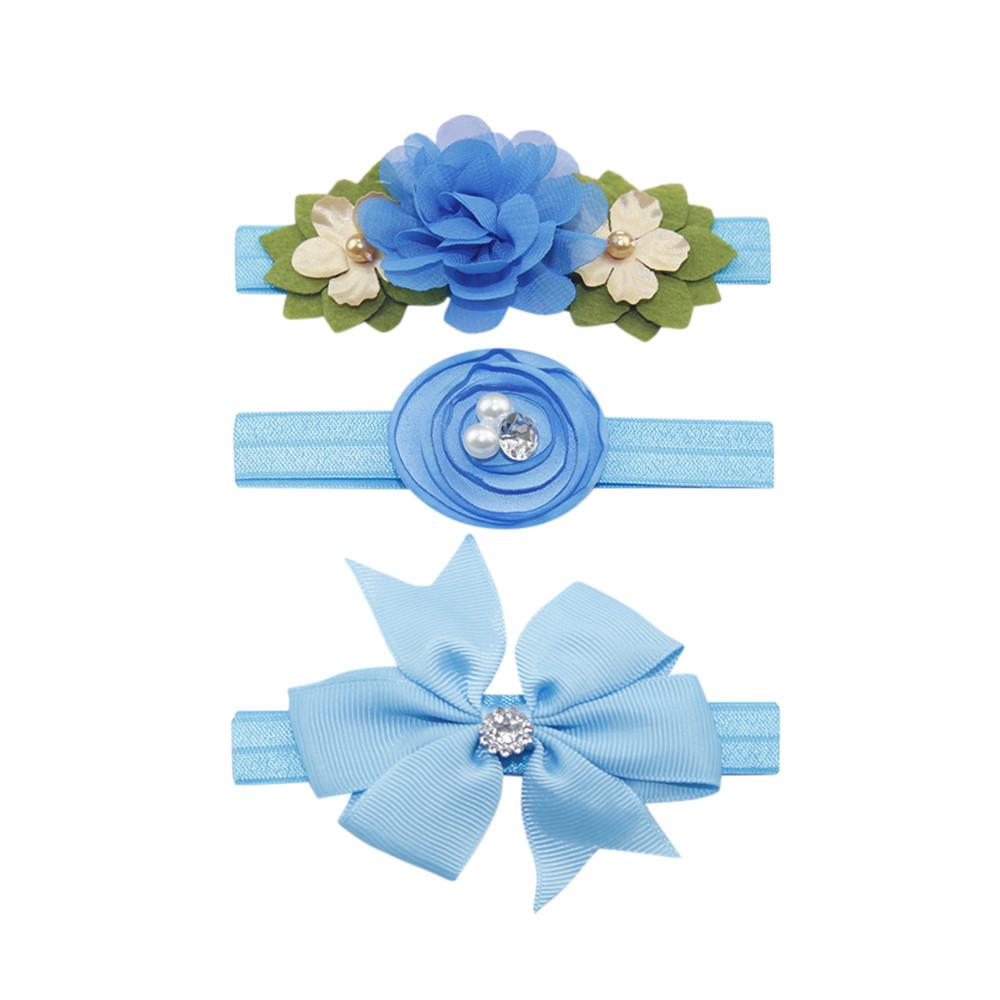 3Pcs Kids Elastic Floral Headband Pearl Hair Girls Baby Bowknot Hairband Set