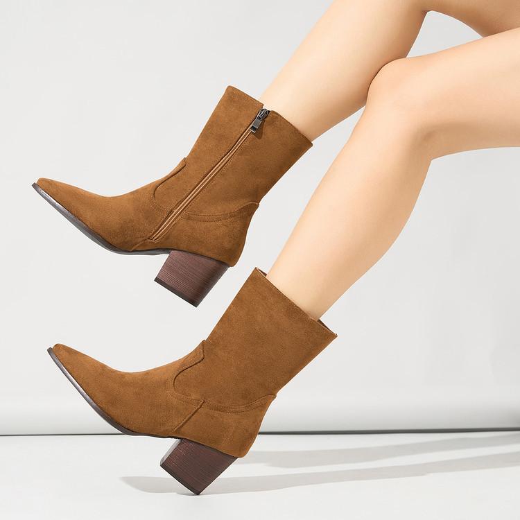 Autumn and winter new European and American large size low tube thick heel women's boots WISH leather boots