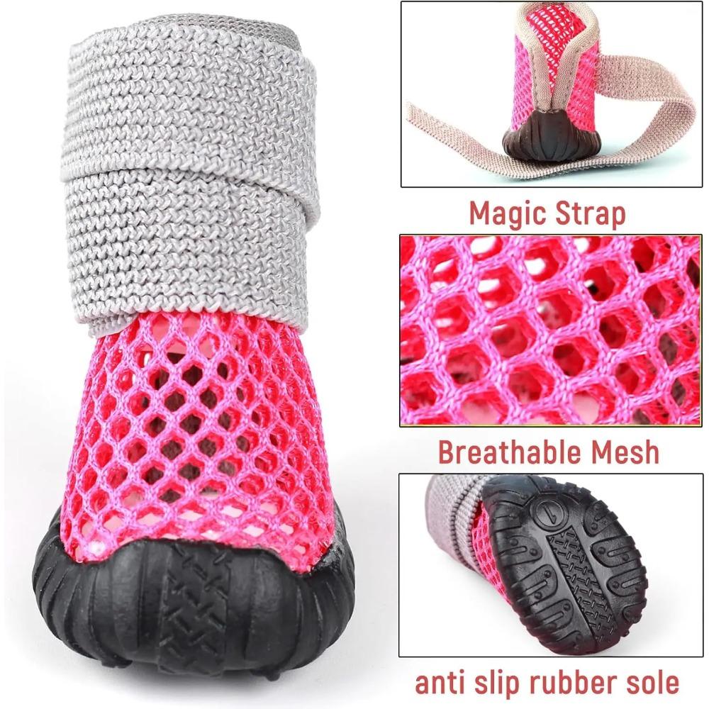 Breathable Mesh Small Dog Shoes, Anti-slip Rubber Sole, Adjustable Paw Protectors For Pavement, Walking Running Boots Summer