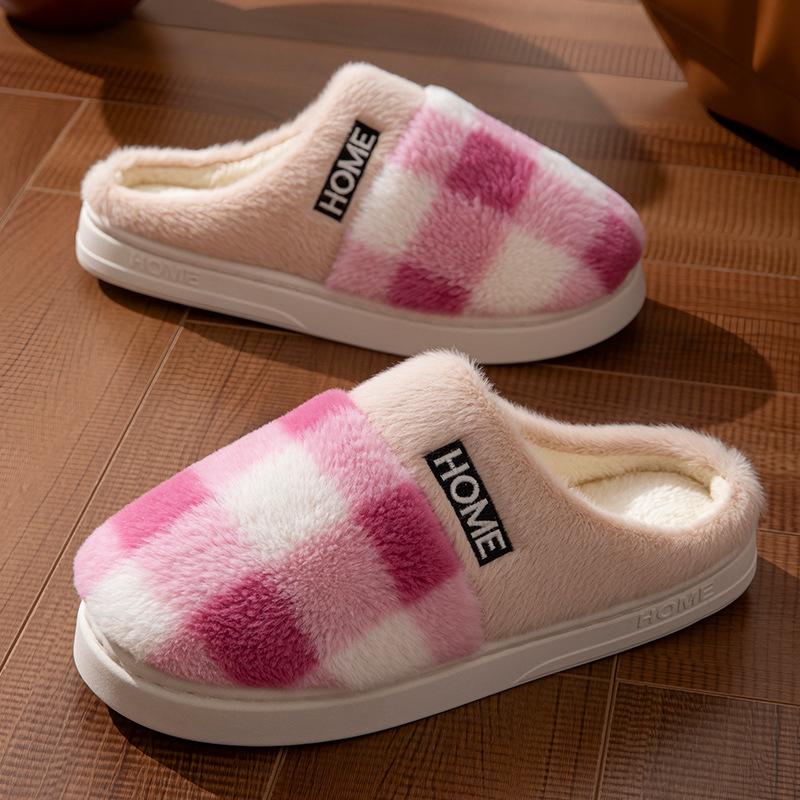 Slippers Autumn and Winter Cotton Slippers Home Color Matching Plush Indoor Cotton Shoes Warm Thickened Wool Slippers Couple Cotton Mop