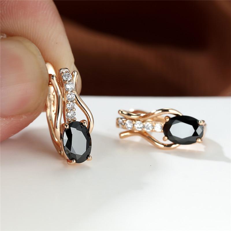 Luxury Female Small Pink Oval Zircon Stone Hoop Earrings Charm Gold Color Wedding Jewelry For Women