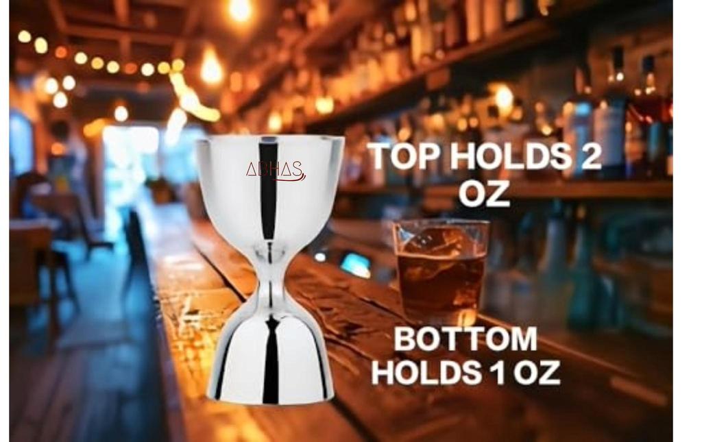ABHAS® Traditional Silver Brass Jigger – 30/60ml Peg Measure | Double-Sided Measuring Cup