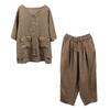 Literature Pants Sets Vintage Half Sleeve Loose Solid Shirts and Casual Harem Pants Korean Style Two Piece Sets Women Outfits