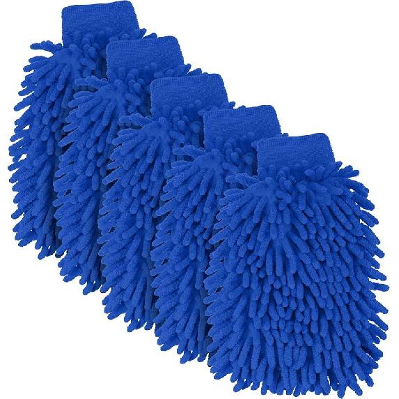 BBTO 5 Pieces Car Wash Mitts Chenille Microfiber Wash Mitts Double Sided Scratch-Free