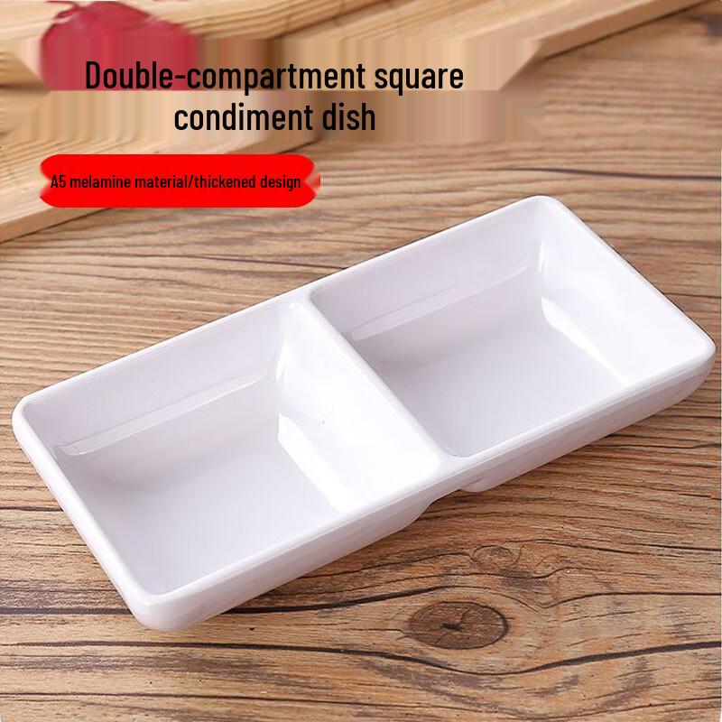 Shiyong White Melamine Rectangular Double-Compartment Dipping Dishes, 20-Pack